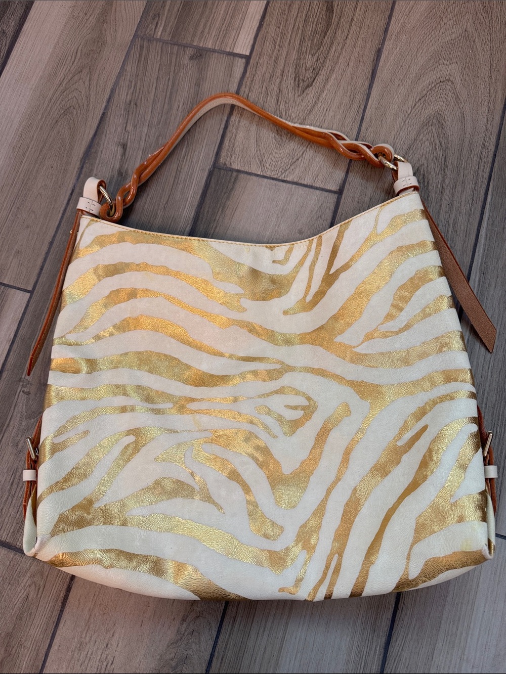Dooney & Bourke Gold and Cream Zebra-Print Shoulder Bag - Picture 4 of 14